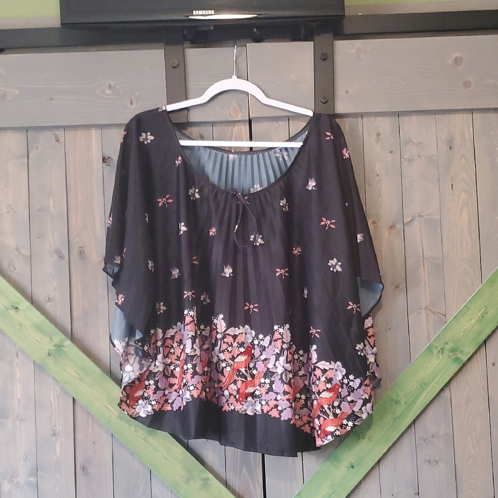 Gray Dolman Sleeve Blouse with Relaxed Boxy Fit